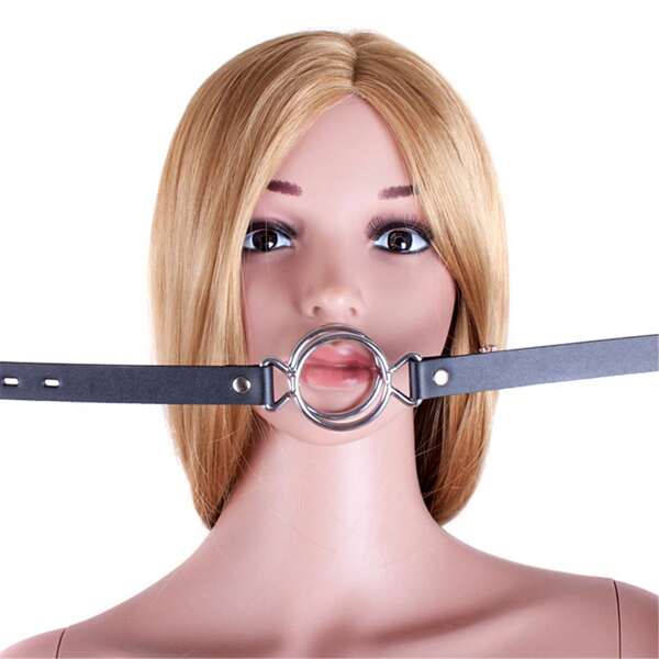 Double Metal Ring Gag Leather Head Harness Restraint Mouth Gags Sex Toys For Couples