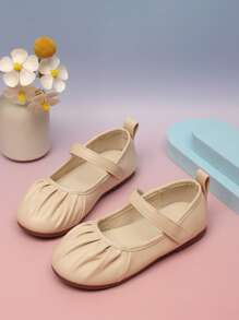 1 双米色婴儿平底女童鞋，钩环幼儿休闲舒适百搭户外鞋 - 米色 - 查看 3