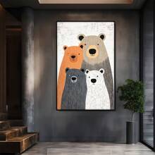Four Facial Features: Simple A Colored Bear Large Wooden With Frame Wall Painting Artist Home Decoration Oil Painting - Bedroom, Bathroom, Living Room, Office, Kitchen, Christmas Gifts - 1 Piece