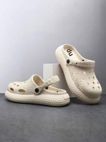 2025 New Customized Men's Laser Engraved Slippers, Fashion Adventurer, Jungle, Hip-Hop, Cyberpunk Style Closed Toe Slides, Outdoor Beach Travel Hiking Casual Hollow Sandals, Family Party Uneven Colored Design Men's Flip Flops - Khaki - View 5