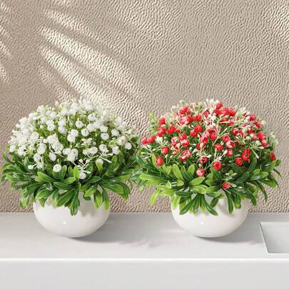 1/2 chậu cây hoa baby's breath giả, màu đỏ và trắng, làm từ chất liệu PE, hoa và cây nhân tạo, trang trí bàn làm việc, quà tặng mùa cưới, quà tặng ngày Valentine, trang trí sân vườn, trang trí phòng, trang trí ký túc xá và văn phòng, trang trí nhà cửa, món quà tuyệt vời.