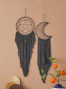 1 pièce Macramé lune et étoile, Attrape-rêves pentagon, Macramé moderne, Décoration murale pour la maison, Cadeau pour mère sorcière, Attrape-rêves en fil, Cadeaux pour elle