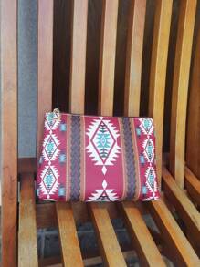 PVC 化妆包，旅行化妆品收纳盒，时尚波西米亚风化妆品收纳盒，图案便携式护肤品收纳袋 - 酒紅色 - 查看 2