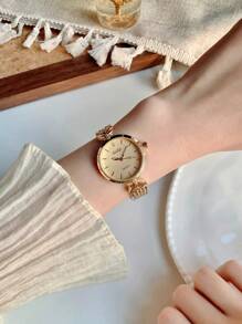 1 件女士金色手表，时尚复古女士手表，女士时尚简约百搭奢华不锈钢石英表 - 均碼 - 查看 8