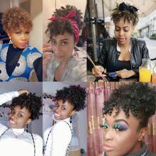 Afro Puff Drawstring Ponytail With Kinky Curly Hair Clip In Bangs Short Ponytail Extension Updo Hairpieces Short Curly Puff Ponytail With Bangs Clip In Wrap Updo Hairpiece For Women - Multicolor - View 7