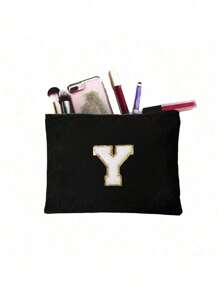 1 件化妆包钱包姓名首字母 A-Z 字母图案洗漱用品收纳袋拉链手机袋铅笔袋手提包旅行必需品女孩礼物化妆工具化妆刷收纳袋学校用品携带方便化妆包化妆品收纳袋