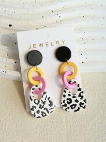 1 paire de boucles d'oreilles pendantes acryliques entrelacées à imprimé léopard, élégantes pour femmes