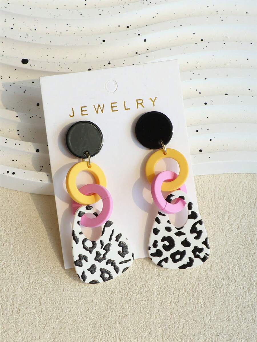 1 paire de boucles d'oreilles pendantes acryliques entrelacées à imprimé léopard, élégantes pour femmes
