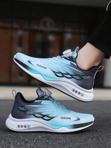 Color sólido botón giratorio diseño de los hombres de carretera zapatos para correr, patrón de rayas zapatos casuales ligeros, cómodos y transpirables zapatillas de deporte de los hombres para correr al aire libre, ciclismo, fitness y ropa casual.