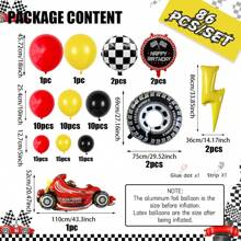 86pcs/Set Racing Car Theme Party Balloon Arch Kit, Red Yellow Black Balloons Arch Set, Sports Car Birthday Party Decor, Checkered Foil Balloons, Car Party Supplies