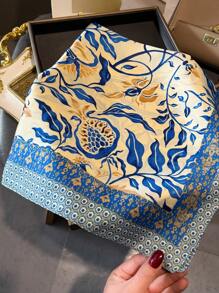 1条女士优雅复古时尚印花轻薄缎面方巾/围巾，可作头巾、围巾、披肩使用，轻盈舒适，适合日常佩戴，也可搭配头饰、长袍、配饰，适合春、夏、秋季，也是母亲节、妇女节、海滩度假、假日的理想礼物。 - 藍白色 - 查看 2