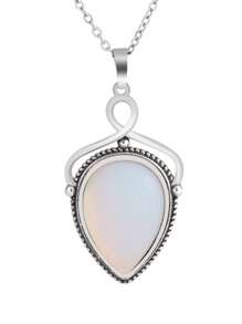 1pc CSJA Natural Stone Water Drop Pendant Necklace Healing Amazonite Tiger Eye Amethysts Crystal Stainless Steel Chain Jewelry H580 - Necklace - View 12