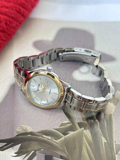 Sottas New Stylish Goud Watch, Minimalist Elegante Korean Versatile Steel Strap, Luxe Quartz Waterproof Wristwatch view 3