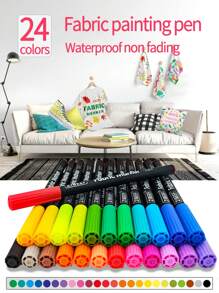 12/24 Colours Fabric Painting Pens, Waterproof & Fade Resistant, Textile Art Markers For DIY T-Shirt, Shoes Coloring, Crafts Back To School - Fabric Painting Pen - View 12