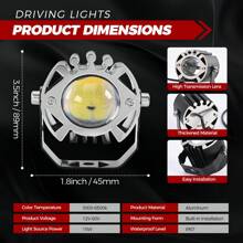 JELLOO 1pc LED High-Brightness Dual-Lens Crown Spotlight, 12V High-Brightness Yellow-White Beam, Vehicle External Installation Universal Light Source, Long-Life High-Light Conversion LED Lamp (No Battery)