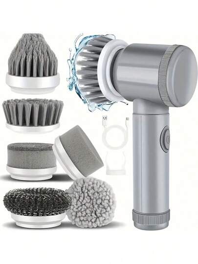 Electric Spin Scrubber Bathroom Cleaning Brush Power Scrubber 6 Replaceable Brush Heads Electric Cleaning Brush