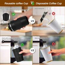 2025YINBAOGE Insulated Travel Coffee Mug, Spill & Leak Proof, Portable To Go Camping Stainless Steel Coffee Tumbler, Reusable Thermal Coffee Cup With Lid For Hot & Cold Drinks (Black, 12 OZ) - 棕色 - 查看 11