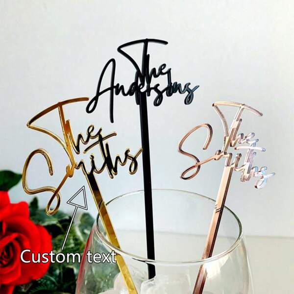 Personalized Name Drink Stirrers Custom Hand Lettered Font Calligraphy Swizzle Sticks Cocktail Bar Accessories Wedding Tags Party Sticks,Multi-Functional, ,Ornamental,Reusable,Exquisite,Stylish,High-Quality,Colorful,Modern,Custom,Personalized,Unique,Home Refresh