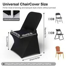 Stretch Spandex Chair Covers - Black /White 12/30/50/100 PCS, Folding Kitchen Chairs Cover, Universal Washable Slipcovers Protector, Removable Chair Seat Covers, For Wedding Party Dining Room Banquet Event 18.11"D X 20.8"W X 36.61"H - 黑色 - 查看 3