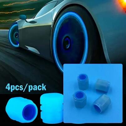 4pcs Luminous Tire Valve Stem Caps, Plastic, Waterproof, Glow-In-The-Dark Wheel Decoration, Easy Installation Without Tools, Suitable For Cars, Motorcycles, Bicycles - Universal Fit, Airtight Seal
