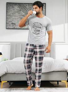 2pcs Men's Pajama Set, Round Neck T-Shirt And Pants - Multicolor - View 2