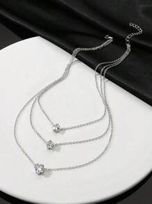 1 件多层项链，带心形、星星、月亮、水滴形吊坠设计，简约锌合金金属金色时尚个性化项链，适合女士日常佩戴