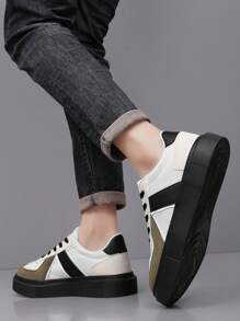 Men's Casual Low-Top Flat Bottom Sneakers, Fashion Non-Slip Casual Shoes, Comfortable, Versatile, Outdoor Skate Shoes, Suitable For Daily Activities, Various Festivals, And Gift Giving - Beige - View 4