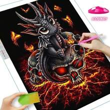 1 套 5D DIY 钻石画套件，小龙坐在骷髅上，数字点钻石刺绣艺术十字绣帆布画工艺品、墙壁装饰和送给家人、爱人、朋友的礼物 - 彩色 - 查看 4