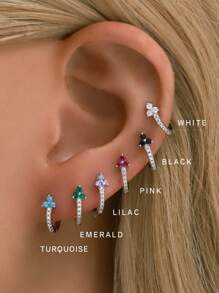 2pcs Mini 925 Sterling Silver Color Clover Stud Earrings, Hypoallergenic Gold Three CZ Triange Stud Earrings, For Women's Daily Wear - Shamrock Earrings - View 11