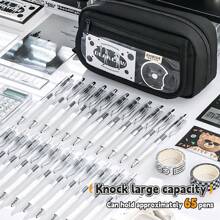 1个装铅笔袋，内含熊猫胸针，可DIY火山图案，新款扁平折叠便携超大容量，正面透明窗口，极具吸引力的文具盒/铅笔盒，返校文具用品，返校季，学习用品，铅笔盒，铅笔袋，书包 - 彩色 - 查看 4