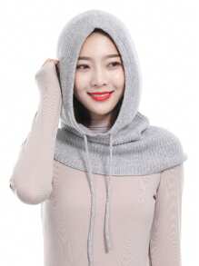 1pc Women 100% Wool Knitted Balaclava Hat & Neck Warmer Set, Windproof Earflap Beanie Hat For Autumn/Winter