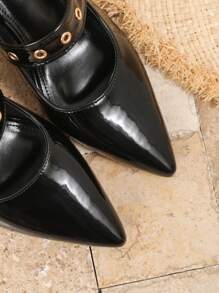 大码时尚尖头粗跟高跟鞋，性感休闲派对工作正装鞋，露跟细高跟鞋，春夏红色高跟鞋