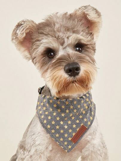 1 pieza Babero con diseño de estrella y broche, adecuado para decoración de mascotas y paseos al aire libre, el diseño de letras y el color de los bordados serán aleatorios