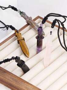 1 件 CSJA 复古剑水晶吊坠项链护身符天然宝石虎眼石紫水晶黑曜石项链男女通用可调节绳链珠宝礼物 H559 - Necklace - 查看 2