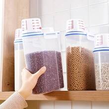 1 pieza Contenedor de almacenamiento de arroz hermético con taza medidora, caja de almacenamiento de granos de gran capacidad, recipiente sellado a prueba de humedad y plagas para arroz, cereales, harina, alimentos para mascotas, electrodoméstico de cocina del hogar - Multicolor - Ver 8