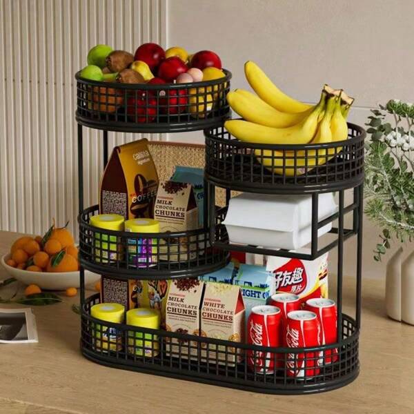 1pc Multi-Tiered Metallic Fruit Basket - Luxurious Design For Living Room And Coffee Table | Multifunctional Snack And Fruit Stand