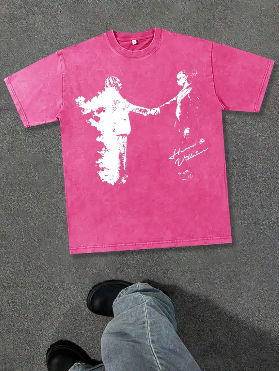 Retro Washing, 100 Cotton, One, 230 G Batik T-Shirt, Shake Hands. - 玫紅色 - 查看 1