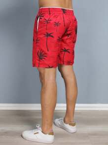 Men's Beach Shorts With Tree Print And Pocket - Đỏ - Xem 7