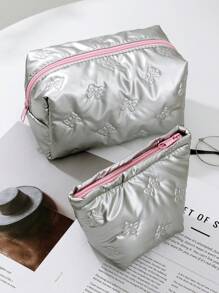 1 Pieza/Set Bolsa de Maquillaje Plateada Impermeable, Bolsa de Lavado, Bolsa de Maquillaje Portátil Elegante y Casual, Bolsa de Maquillaje Multifuncional y Sencilla, Bolsa de Almacenamiento Grande, Puede Usarse para Accesorios como Carteras, Lápices Labiales, Toallas Sanitarias, Monedas, Llaves, Bolsas de Almacenamiento de Viaje, Gafas de Sol, etc. Adecuado para Mujeres, Niñas, Adolescentes. Regalo de Cumpleaños, Regalo de Aniversario, Regalo para Madres. Bolsa de Maquillaje Impermeable.