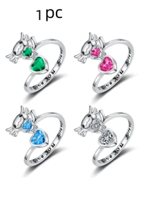 1 pieza Anillo ajustable con forma de corazón abierto de diseño de accesorio de animal lindo, adecuado para uso diario - Multicolor - Ver 1