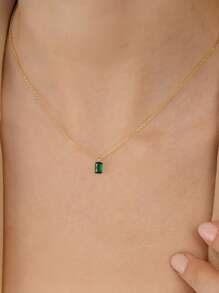 1 Piece S925 Sterling Silver Minimalist Emerald Gemstone Necklace • Green Pendant Necklace • Exquisite Emerald Birthstone Jewelry • Girlfriend Gift • Suitable For Daily Wear