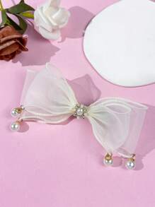 1 件女士时尚精致休闲春夏网状蝴蝶结珍珠配饰发夹，适合通勤、聚会、生日派对、观光、摄影和任何场合，送给好朋友的绝佳礼物 - 彩色 - 查看 7