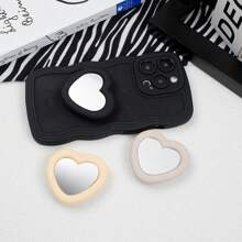 1 pieza Espejo de silicona con forma de corazón y soporte retráctil para teléfono con ventosa, conveniente para retoques de maquillaje, compatible con iPhone, Android, regalo para cumpleaños, familia y amigos, soporte y accesorios para teléfono