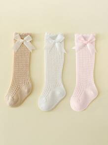 1 双女婴优雅网眼棉质中筒袜，夏季 - 白色 - 查看 4