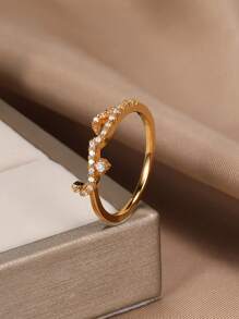 1 件时尚休闲简约奢华微镶嵌锆石 18K 镀金阿拉伯爱情宣言迷人戒指，适合女性作为情人礼物、日常/派对/节日佩戴、精美珠宝生日/节日礼物 - 白鑽 - 查看 5