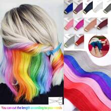 10片装和30片装合成直发，24英寸PU胶带式合成直发接发，迷你胶带式接发，隐形彩色胶带式接发，适合日常聚会、节日、情人节、狂欢节等场合（24英寸，10片/包，35克） - 彩色 - 查看 2