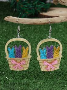 1 对复活节兔子和鸡蛋篮卡通独特时尚耳环，派对珠宝礼物，适合女性 - 彩色 - 查看 5