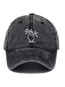 1pc Unisex Washed Denim Baseball Cap With Coconut Tree Distressed Print, Vintage Streetwear Style, Suitable For Casual Wear, Travel And All Seasons - Multicolor - View 11