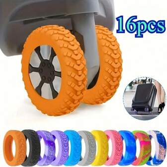 16pcs Silicone Luggage Wheel Protectors, Shock-Absorbing Suitcase Caster Covers For Rolling Wheels, Luggage Accessories For Travel (Orange, Blue, Black, Pink, Purple, Yellow) Luggage Cover Suitcase Cover Travel Case Cover Luggage Protector For Back To School For School For Business For Outdoor Waterproof