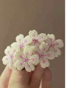 1 件女孩/女士清新花卉刺绣刘海发夹，甜美樱花设计，全新针织发饰配件、发饰、发夹、发夹、发夹 - 彩色 - 查看 6